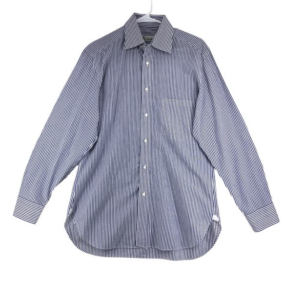 Borrelli Napoli Men Size 17/35 Shirt Striped Long Sleeve Collared Blue TINY FLAW - Picture 1 of 16